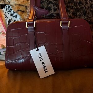 Steve Madden Deep Red Croc-Embossed Satchel